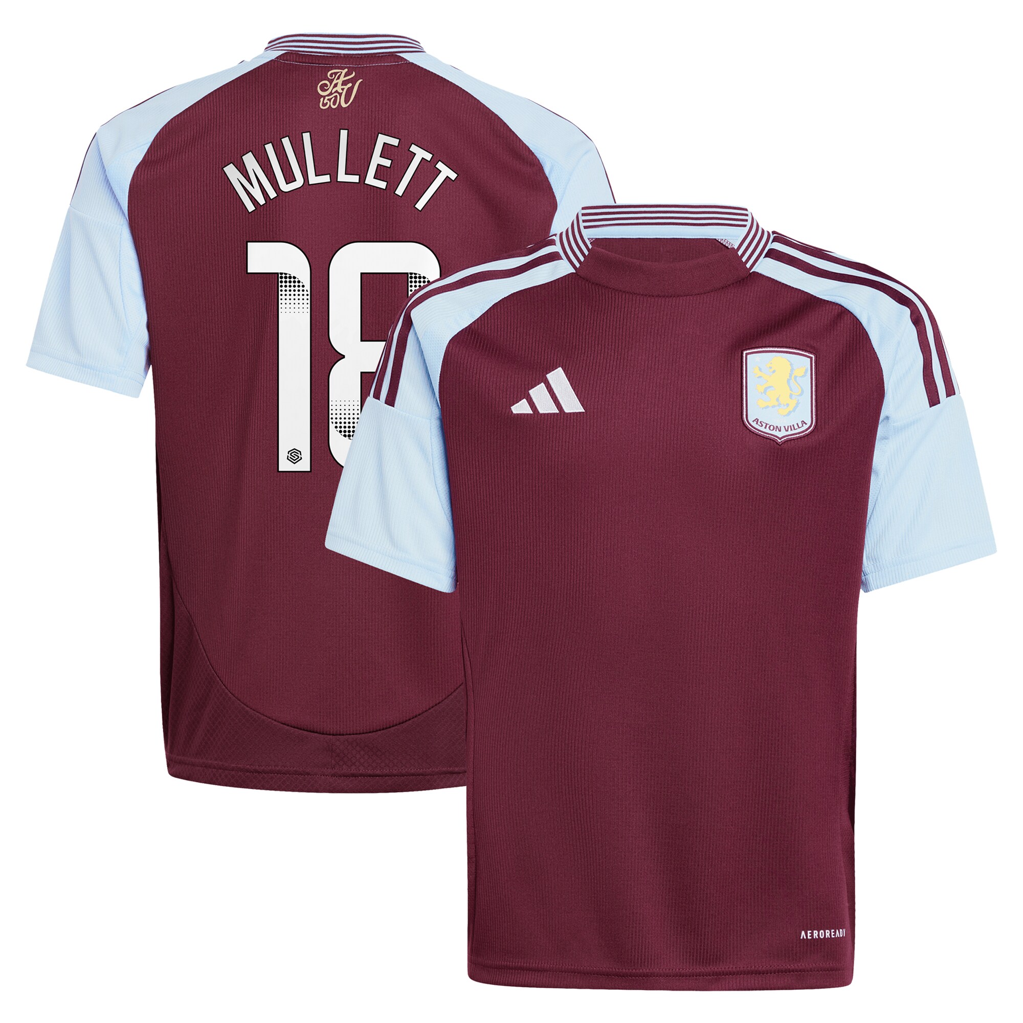 aston villa wsl adidas home shirt 2024-25 – kids with mullett 18 printing Collection | Official Aston Villa FC Gear Online