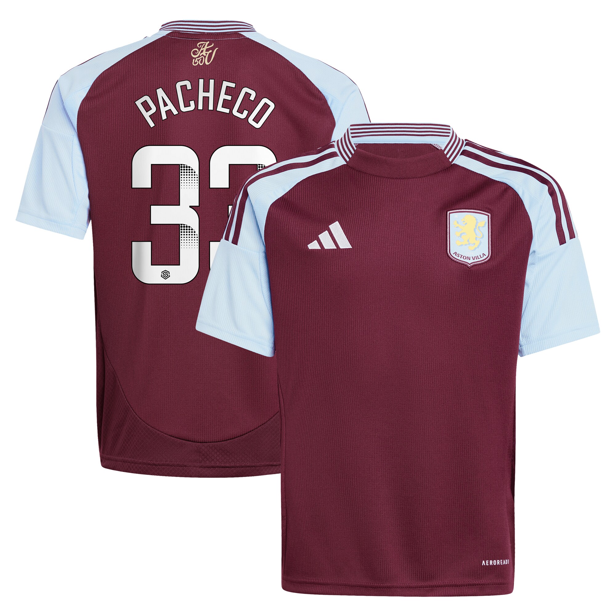 aston villa wsl adidas home shirt 2024-25 – kids with pacheco 33 printing Collection | Official Aston Villa FC Gear Online