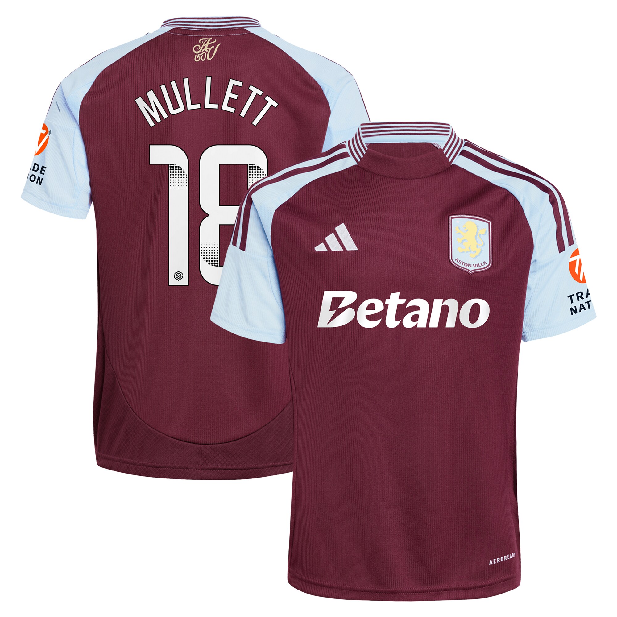 aston villa wsl adidas home shirt 2024-25 with mullett 18 printing Collection | Official Aston Villa FC Gear Online