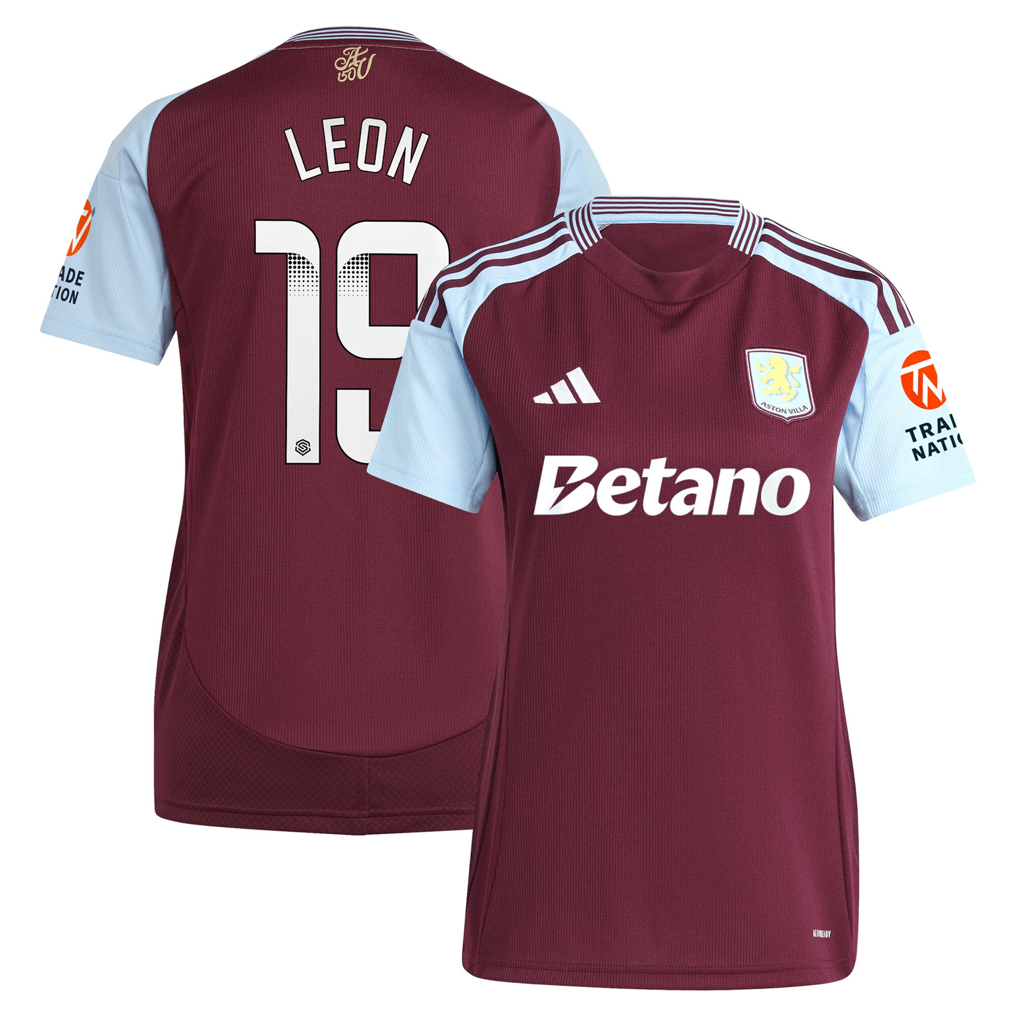 aston villa wsl adidas home shirt 2024-25 – womens with leon 19 printing Collection | Official Aston Villa FC Gear Online