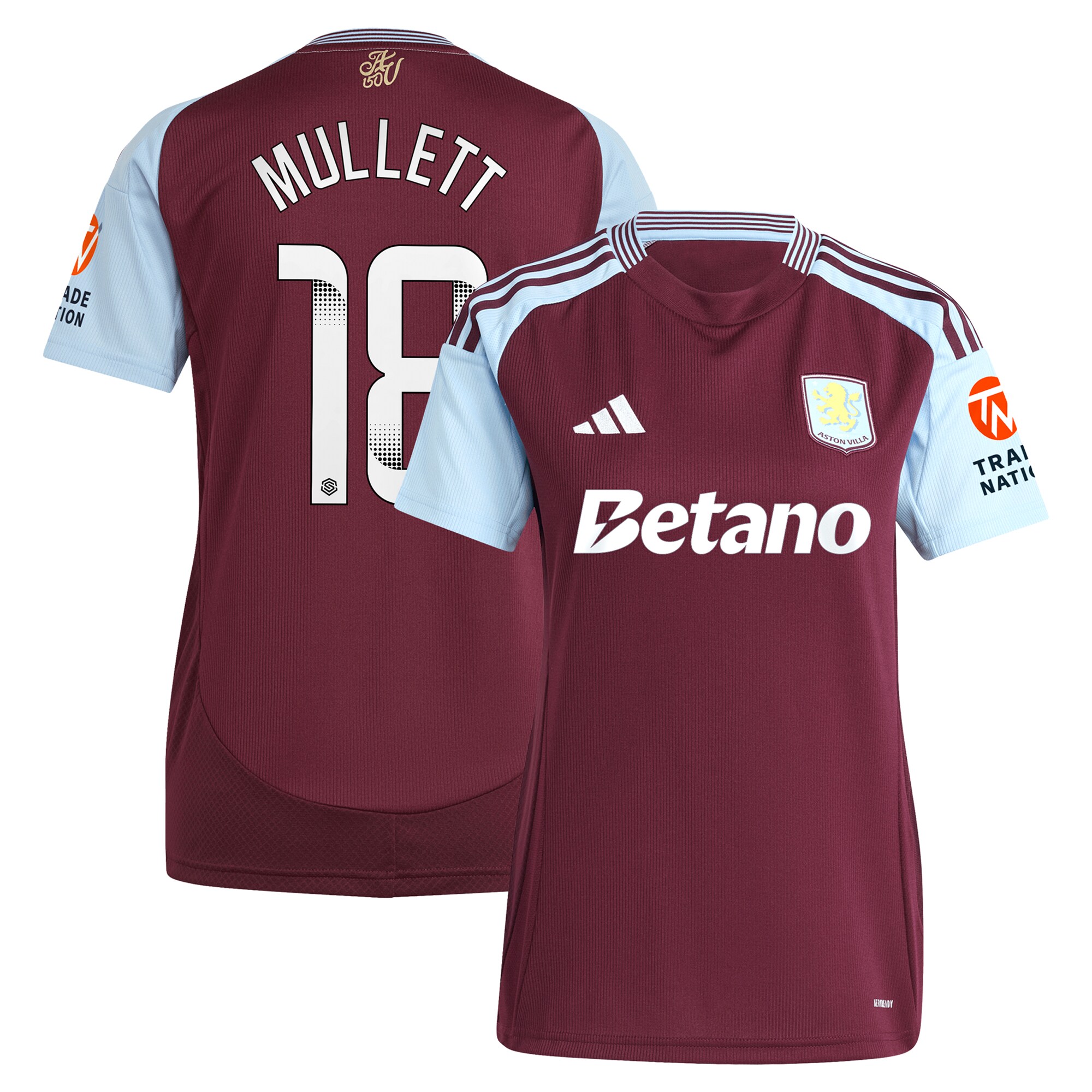 aston villa wsl adidas home shirt 2024-25 – womens with mullett 18 printing Collection | Official Aston Villa FC Gear Online