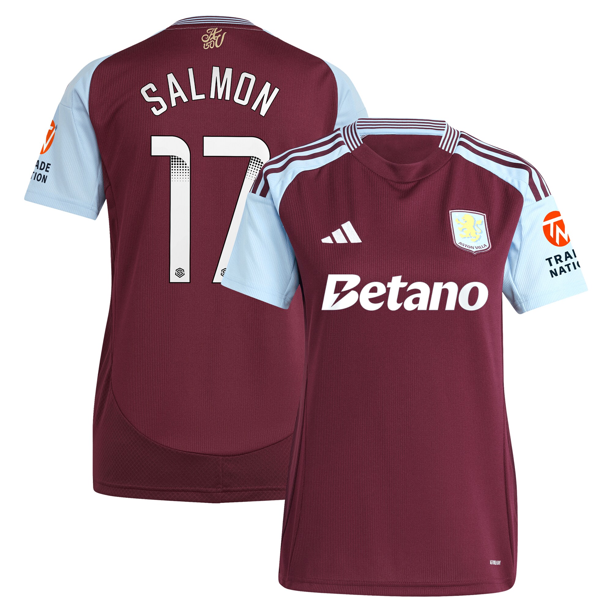 aston villa wsl adidas home shirt 2024-25 – womens with salmon 17 printing Collection | Official Aston Villa FC Gear Online